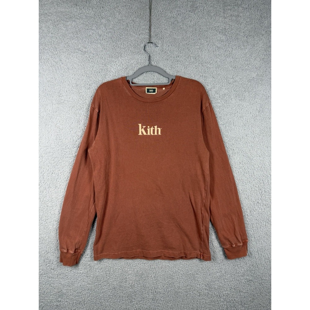 Kith Pigment Dyed Serif Logo Long Sleeve T Shirt Baked Clay Men's S FW18